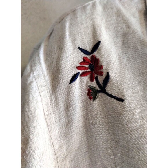 Talbots Linen/Cotton Women's Petite Large Beige Embroidered Button-Up Shirt - Picture 8 of 11